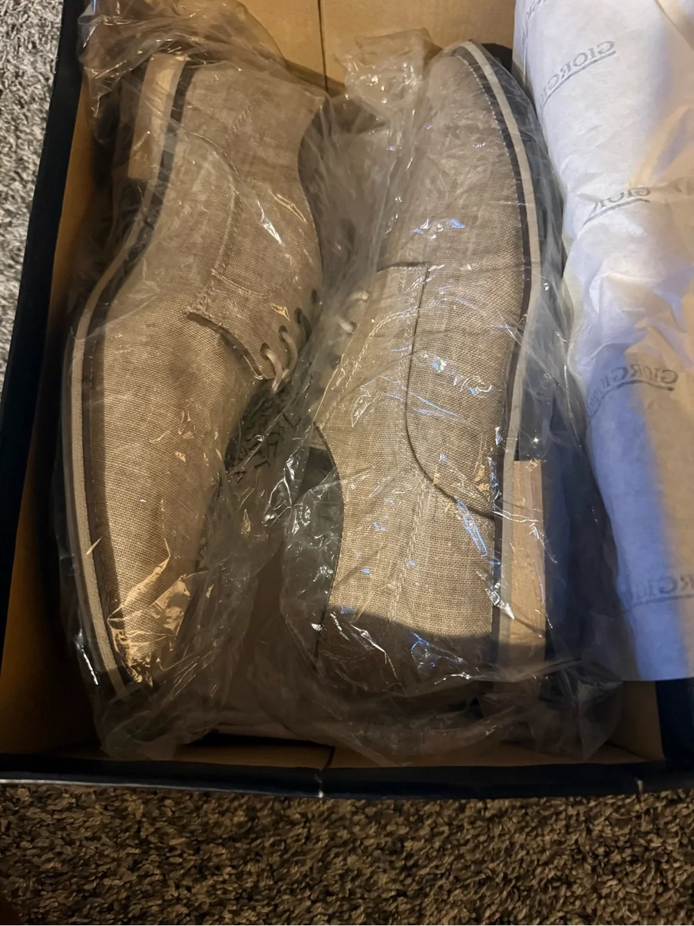 Giorgio Brutini Beige Linen Derby Shoes with Dark Brown Laces